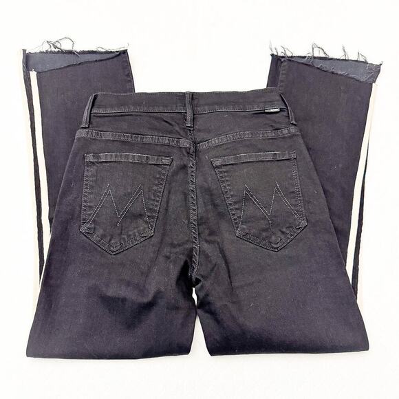 Mother Insider Crop Step Fray Guilty Racer Black Side Stripe Denim Jean Size 27 - Picture 5 of 11